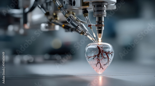 3D bioprinter creates detailed heart structure with precision, showcasing advanced technology in medical innovation. intricate design highlights potential for future healthcare advancements