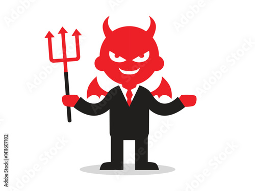 illustration of devil as corruptor, stealing money, vector on white background