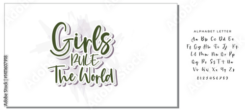 Girls Rule The World hand lettering print. Vector calligraphic illustration of feminist movement. Heart shape background.