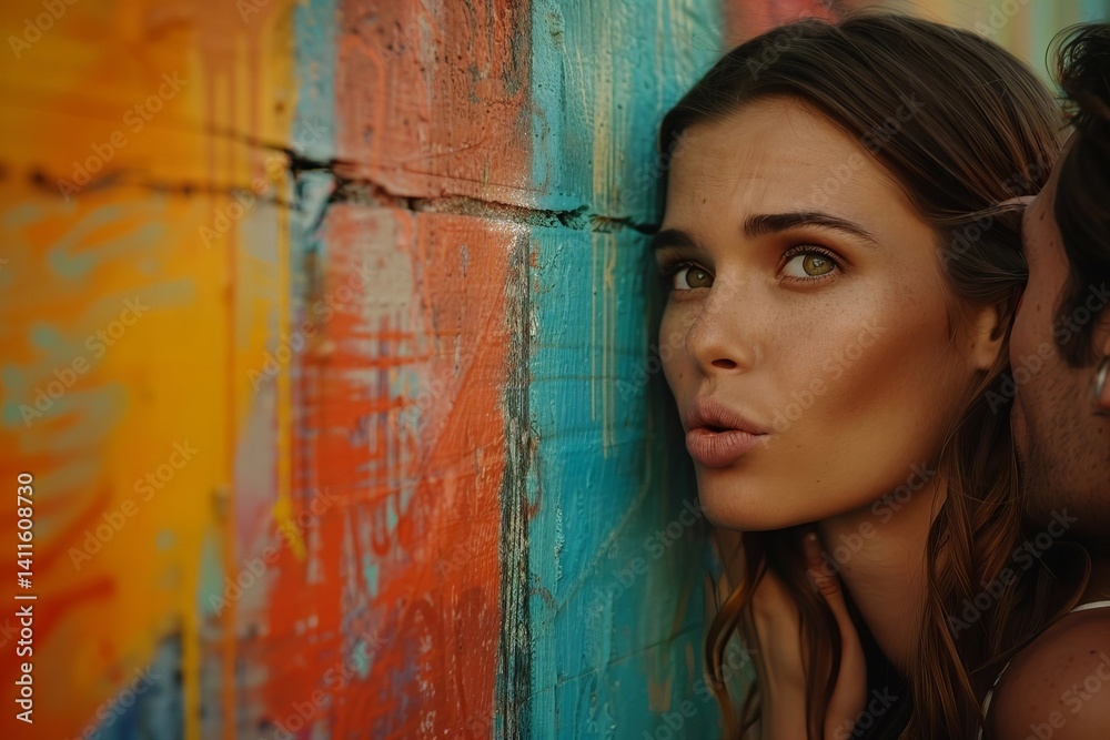 Fototapeta premium Intimate Moment: Whispers by a Graffiti Mural