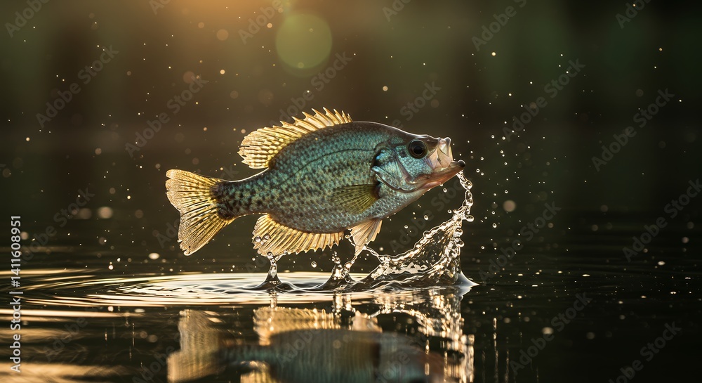 Fototapeta premium Golden Hour Crappie: A Breathtaking Aquatic Portrait