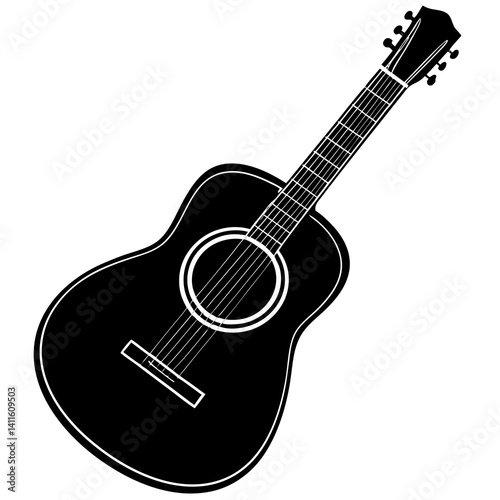 Vector silhouette of an acoustic guitar with a rounded body