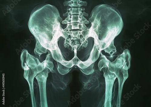 Radiographic visual of the human pelvis depicting bone structures for medical study