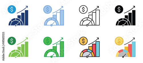 Economic Indicator Icons Set Vector Multiple Style Collection