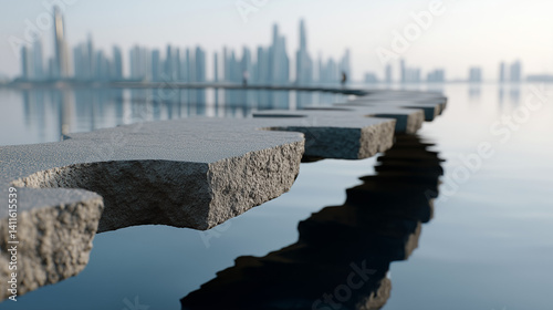 Stone pathway and city skyl...