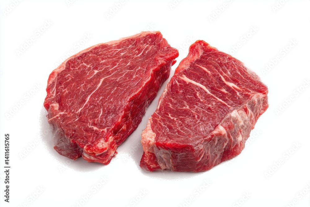 Two raw steaks close up isolated on white background Two raw steaks close up isolated on white background