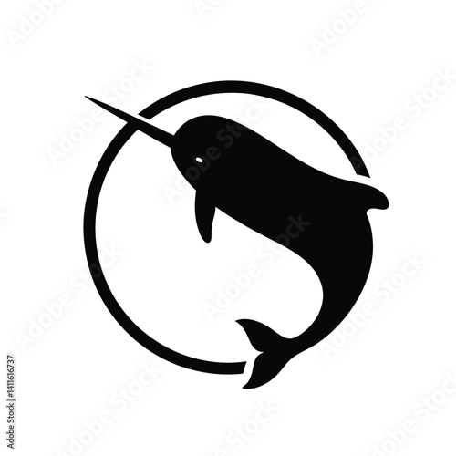 Narwhal silhouette in a circle, showcasing its unique features.