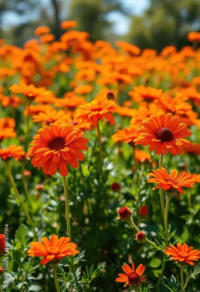 Vibrant orange flowers bathed in sunlight, a field of blooms, outdoor, flowers, nature photography Vibrant orange flowers bathed in sunlight, a field of blooms, outdoor, flowers, nature photography