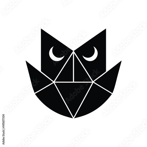 Geometric Owl Silhouette with Crescent Eyes