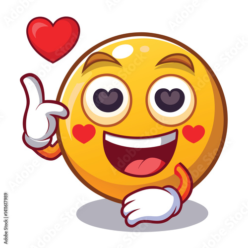Cute emoticon with hearts, pointing and smiling