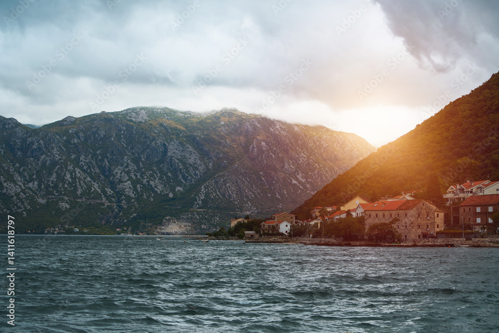Peaceful scene of Kotor Bay and mountains