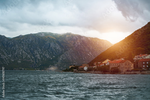 Obraz na płótnie Peaceful scene of Kotor Bay and mountains w salonie