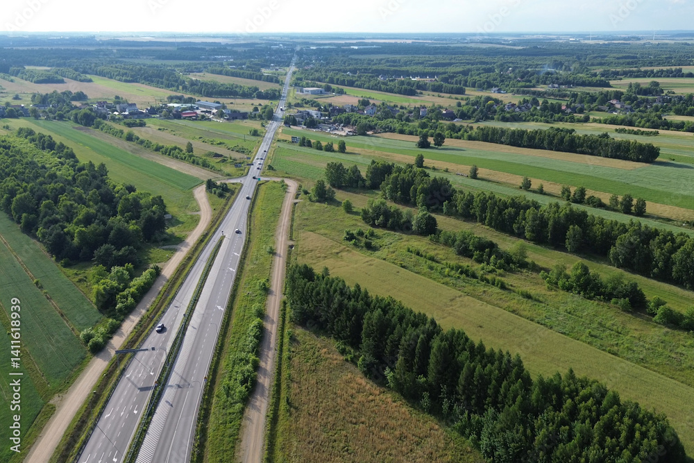 Freeway overpass bridge with moving vehicles