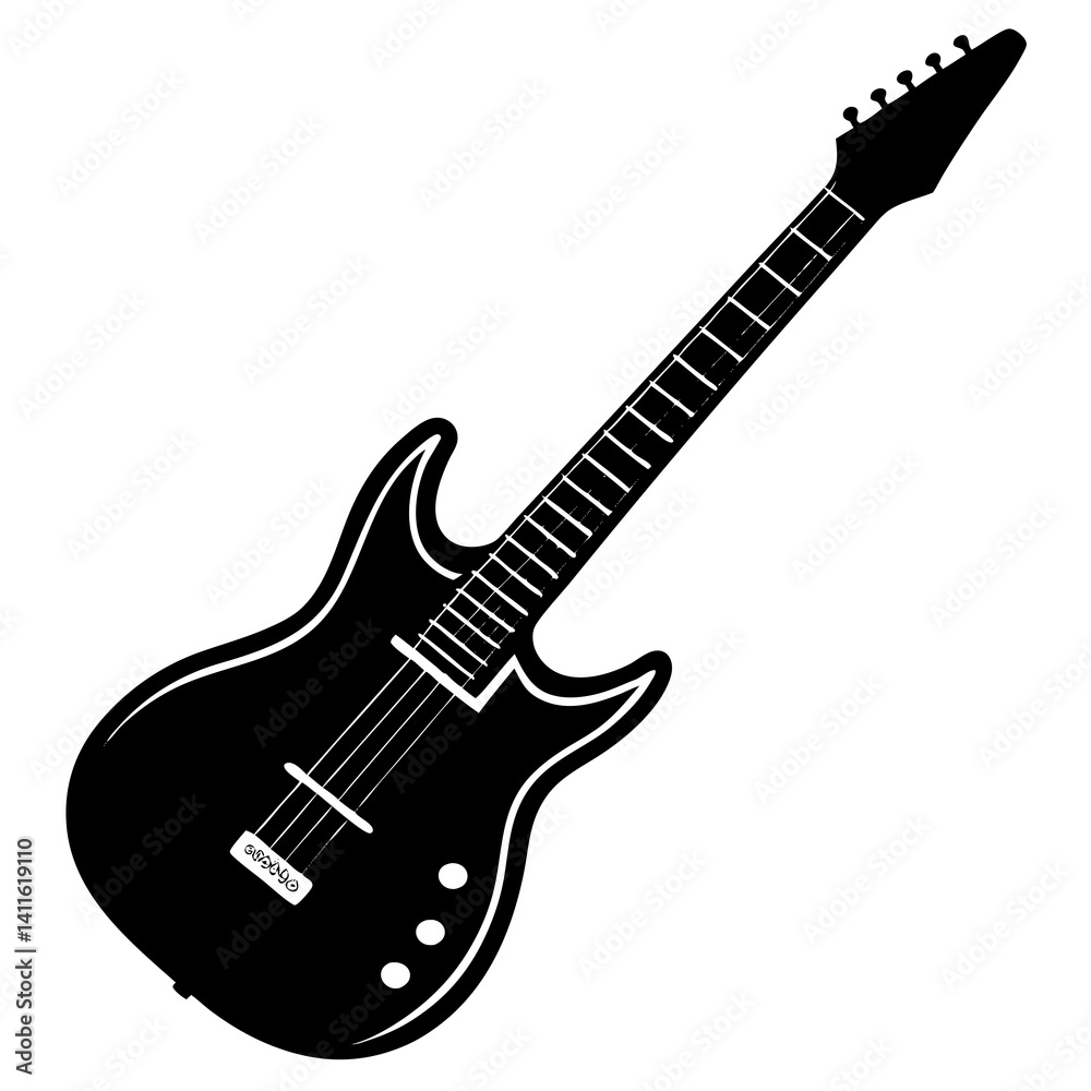 Fototapeta premium Vector silhouette of an electric guitar with a slightly angled neck 