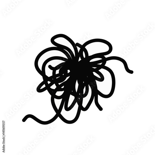 Black and white tangled string silhouette on white background, creativity