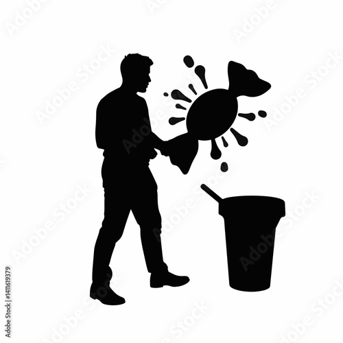 Surprised silhouette by exploding candy prank, playful fun