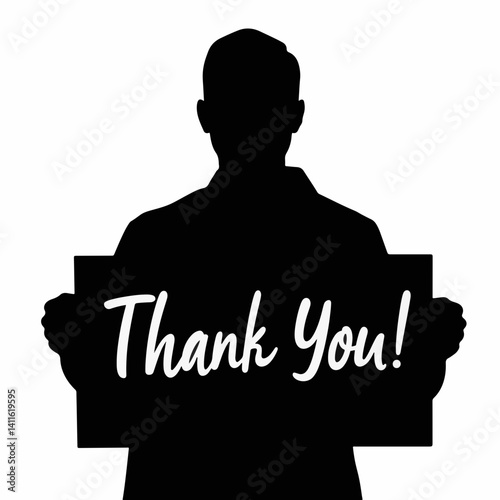 Silhouette of a man expressing gratitude with thank you sign, appreciation