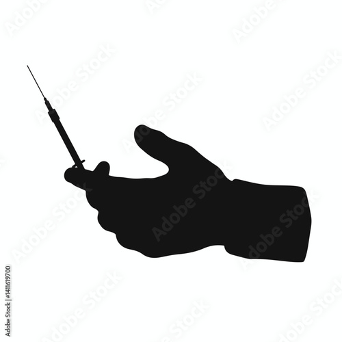 Silhouette of a hand holding a syringe, vaccination concept