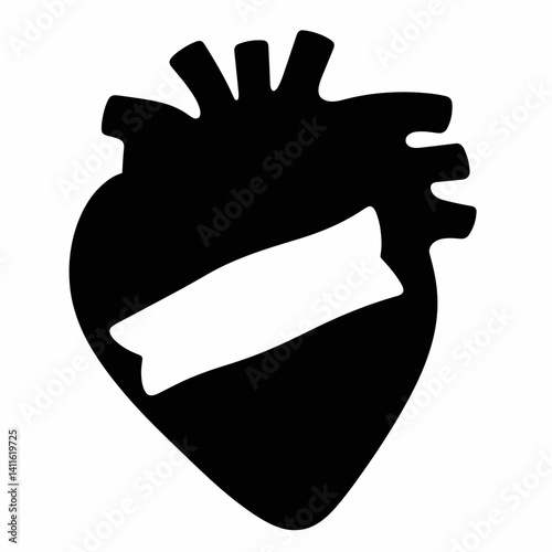 Heart silhouette wrapped in bandage on white background, healing concept