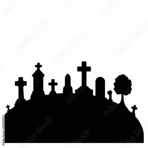 Silhouette of gravestones at cemetery, symbol of remembrance