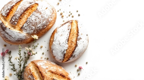 Artisan Bread Freshly Baked Loaves with Flowers
