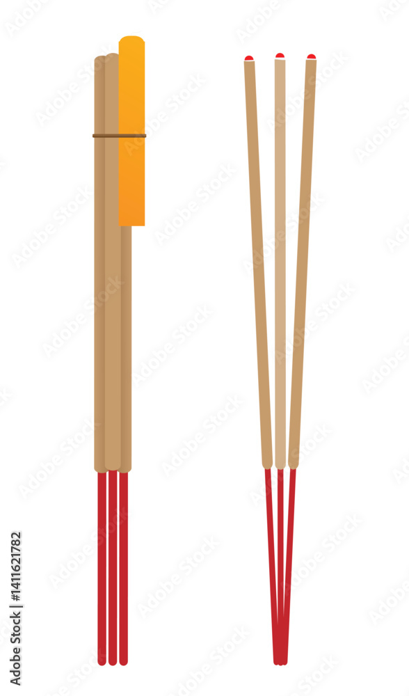 Candle Tied with Incense Sticks, and Burning Incense. Candle Tied with Incense Sticks, and Burning Incense.