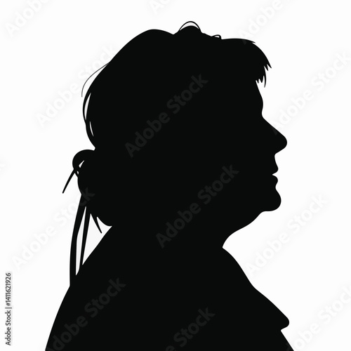 Elderly woman silhouette in black and white, timeless wisdom