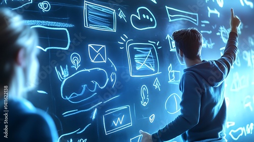 Teacher explaining concepts on a digital blackboard