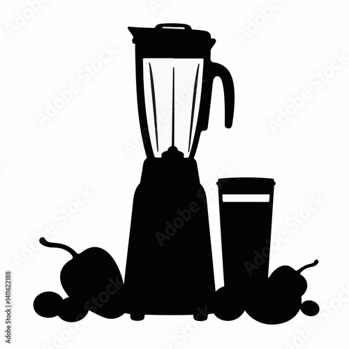Silhouette of blender with ingredients for green smoothie, healthy living