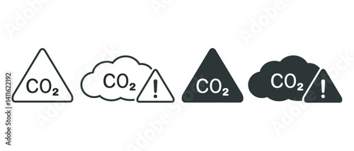 CO2 emissions, carbon dioxide pollution warning icon. Illustration vector