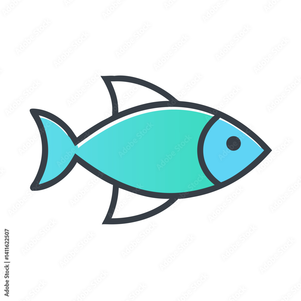 Fototapeta premium A Simple Cartoon Illustration of a Teal and Light Blue Fish