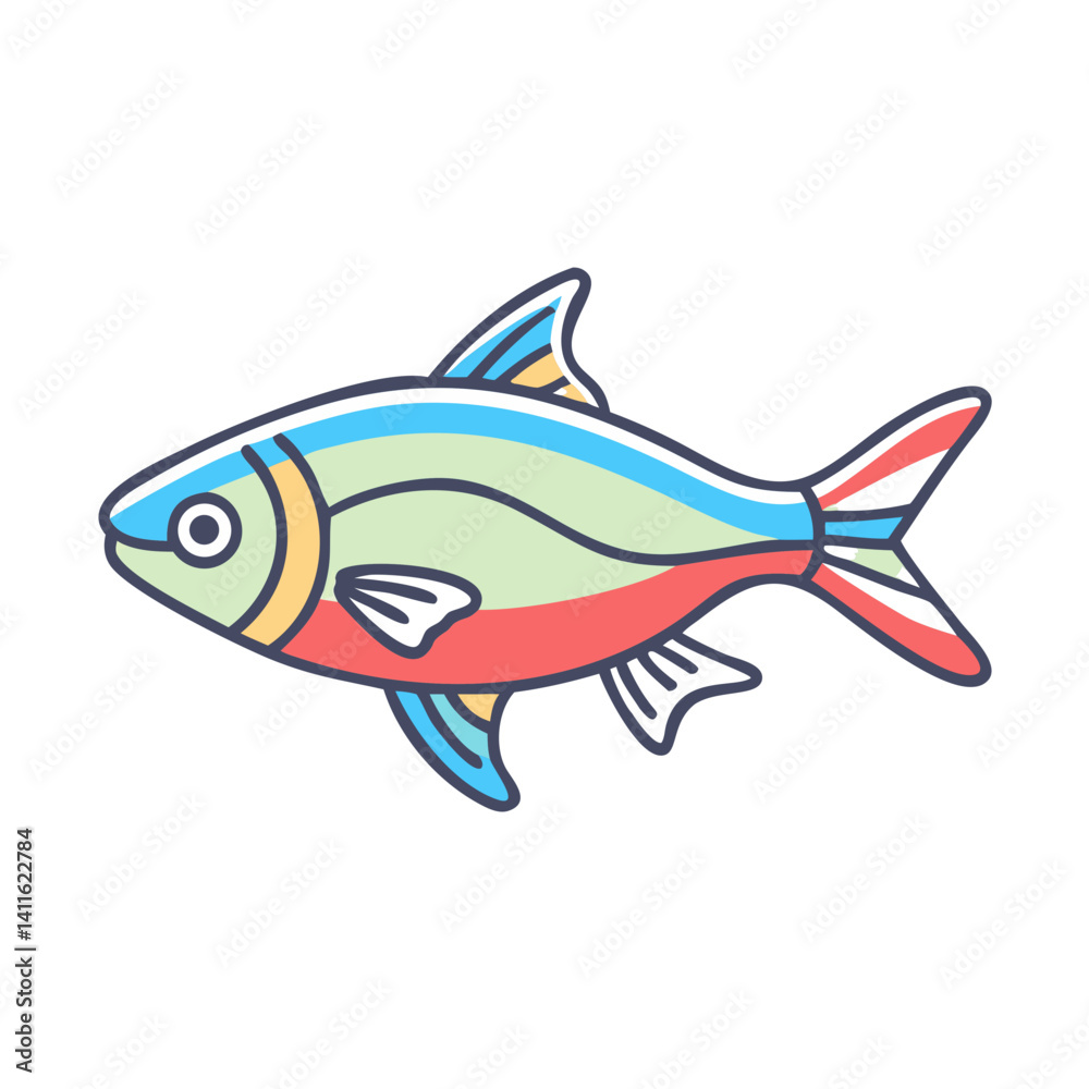 Fototapeta premium Striped Colorful Fish Illustration Aquatic Animal Cartoon Design Graphic Art