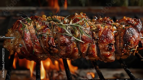 Grilled pork roast on skewers