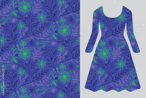 elegant seamless floral pattern in soft line art format for women dress fabrics and boutique fashion textiles

