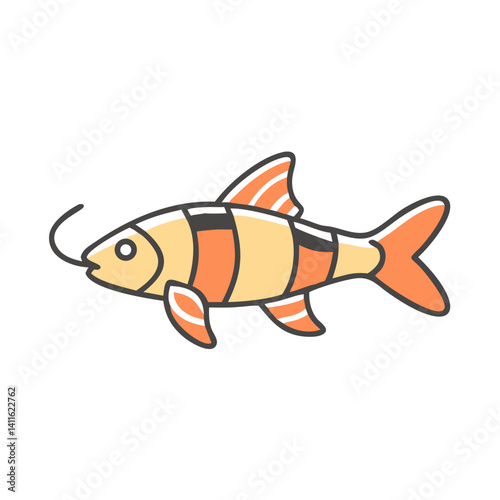 Illustration of a Cute Orange and Yellow Striped Fish with a Barbel
