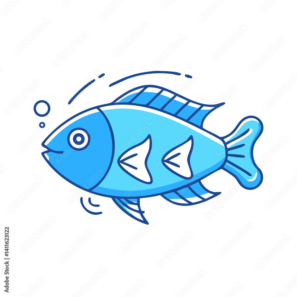 A Cute Cartoon Drawing of a Light Blue Fish Swimming in Water A Cute Cartoon Drawing of a Light Blue Fish Swimming in Water