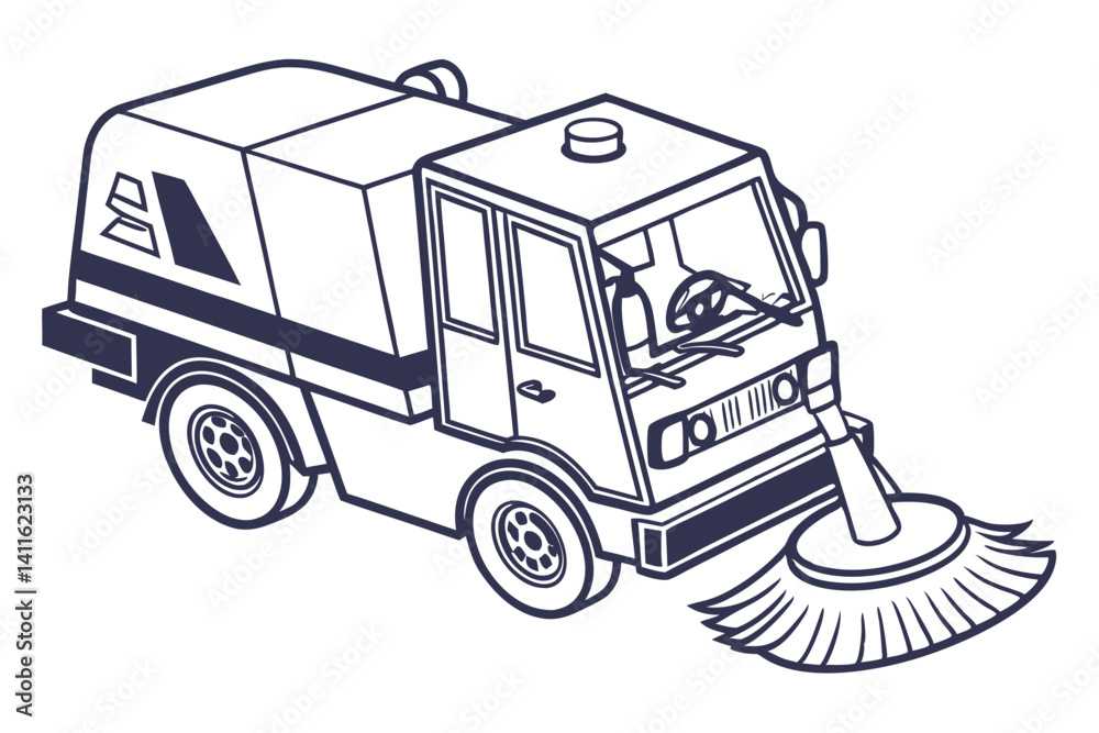 Vector Illustration Of A Street Sweeper Truck For Cleaning Services Design Vector Illustration Of A Street Sweeper Truck For Cleaning Services Design