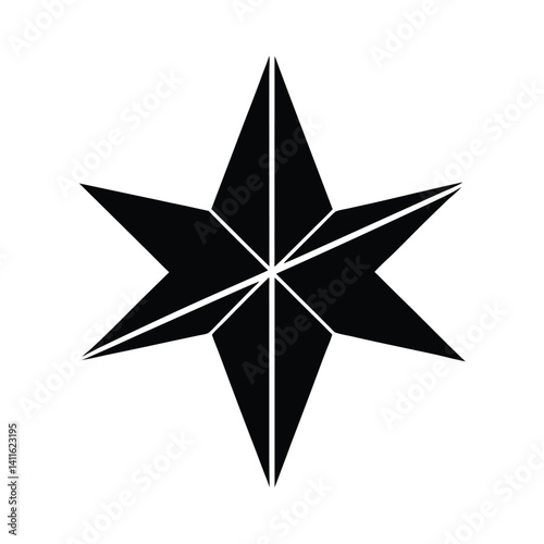 Geometric black star graphic design element.