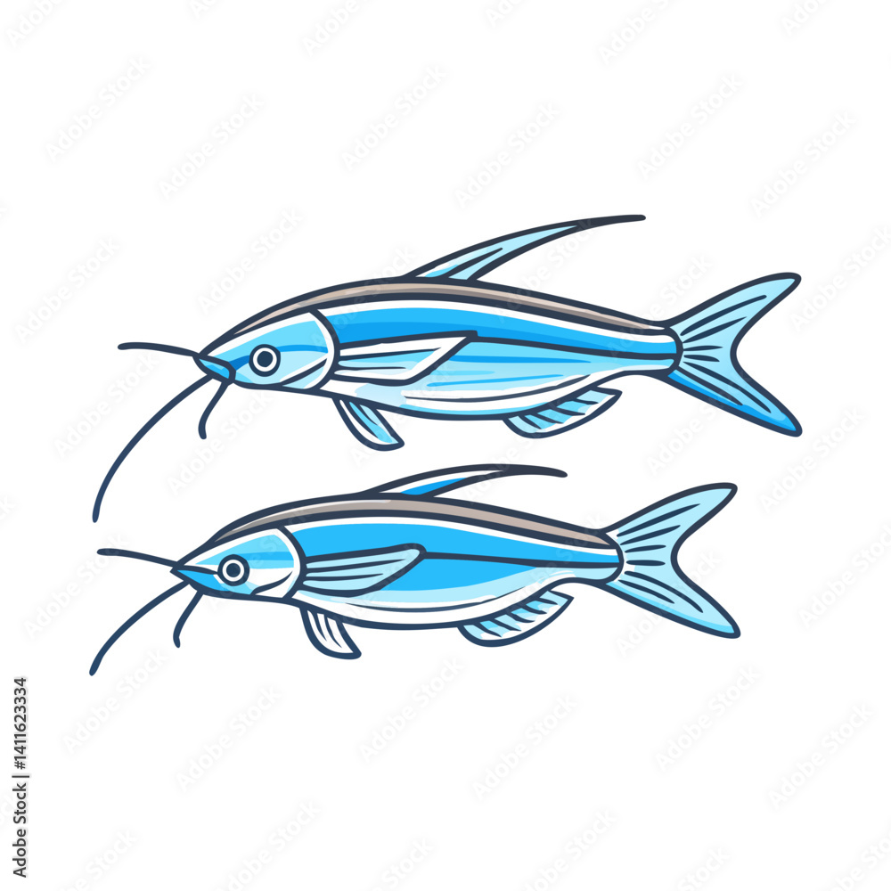 Fototapeta premium Two Elegant Light Blue Fish Illustration Aquatic Life Underwater Creatures Ocean Animals Marine Wildlife