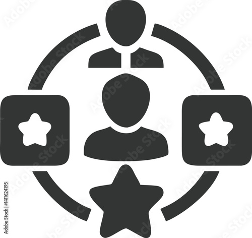 Teamwork Circle with People Icons and Star Shapes on Transparent Background