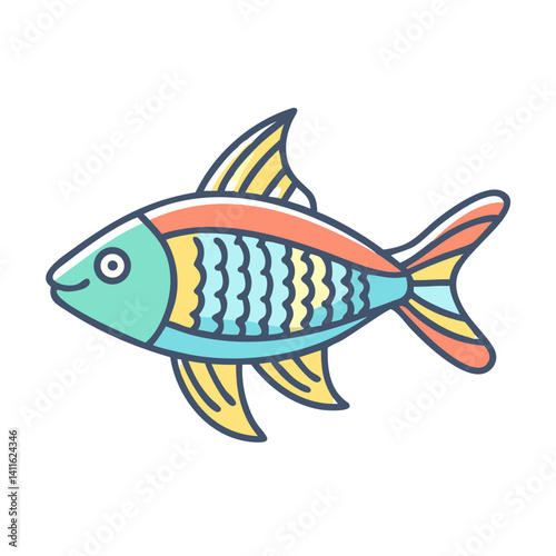 A Vibrant Colorful Cartoon Fish Illustration with Yellow Orange and Teal Scales