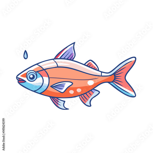 Illustration of a Cartoon Orange Fish Swimming Underwater with a Water Droplet