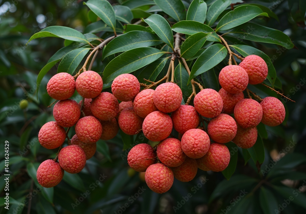 Lichee Fruits Hanging on the Tree Branch Lichee Fruits Hanging on the Tree Branch