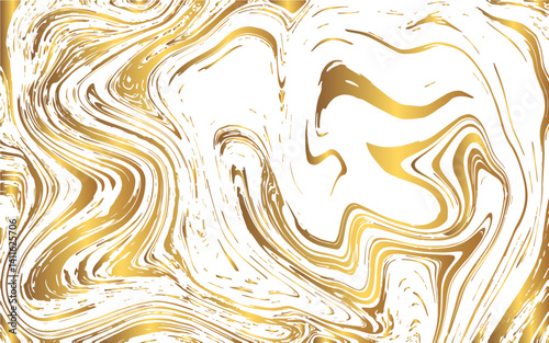 Abstract White and Gold marble background with marble texture design. Fluid, organic movement with smooth, paint-like lines with ink or acrylic flow. Luxurious golden swirl and wavy pattern
