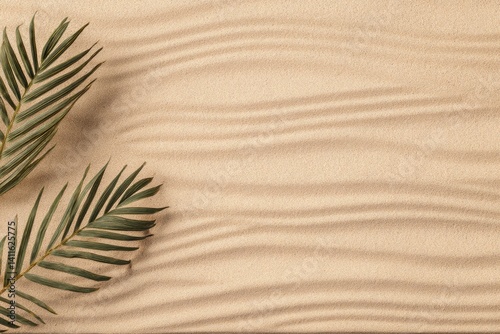 Obraz na płótnie Beige sand with palm leaves (1) w salonie