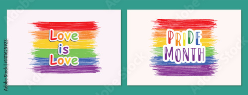 Pride month love is love social media post and  banner design with colourful rainbow scrabble vector file