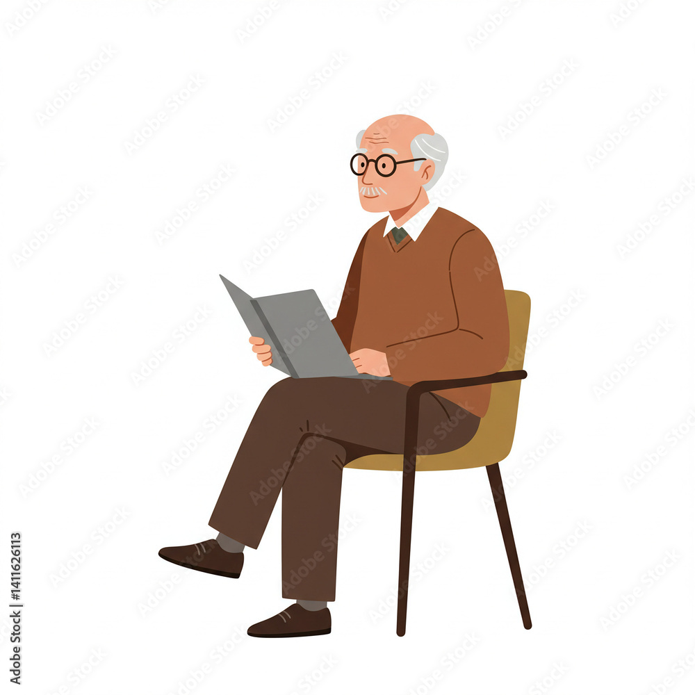 Elderly man reading peacefully in a cozy chair Elderly man reading peacefully in a cozy chair