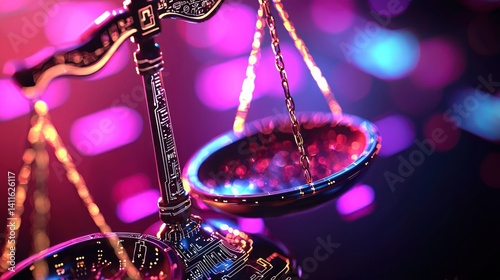 Ornate Justice Scales in Vibrant Night Setting