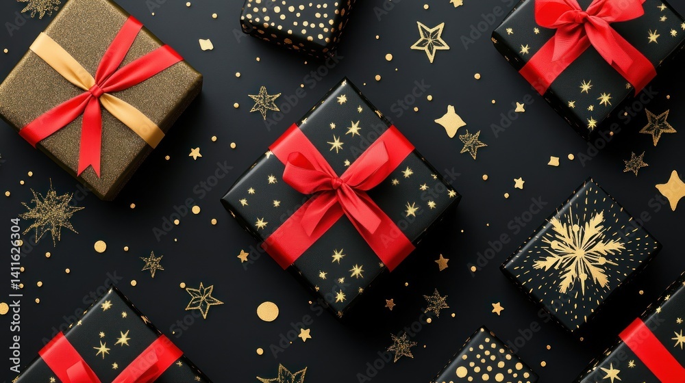 Obraz premium Christmas gifts on black background