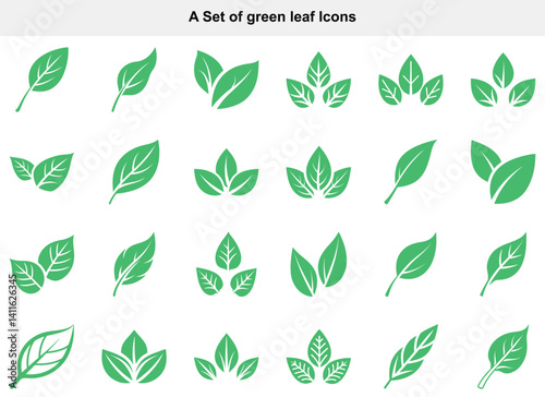 Leaf Green Icon Set Collection with White Background Botanical Elements